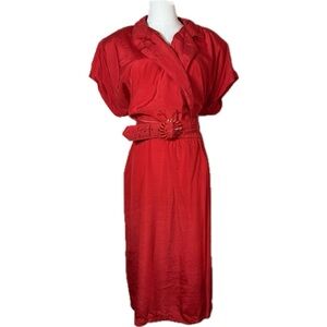 Vintage 90s All That Jazz More-Jazz Dress Elegant Red Dress with Belt XL w/ belt